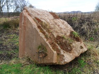 General view of the up-end concrete foundation of a WW2 mast or aerial situated on NW side of aerodrome perimeter.