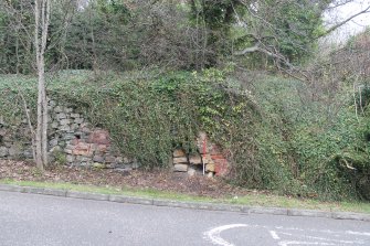 Historic building recording, Detail of brick repair to E side, W elevation, Boundary wall, Limekilns, Harbour Road, Charlestown
