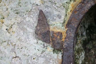 Historic building survey, Detail of the former fitting to the gate for drawhole 12a to the W side, Limekilns, Harbour Road, Charlestown
