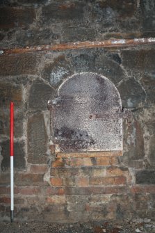 Historic building survey, Detail of drawhole 11c in the N wall of kiln, Limekilns, Harbour Road, Charlestown