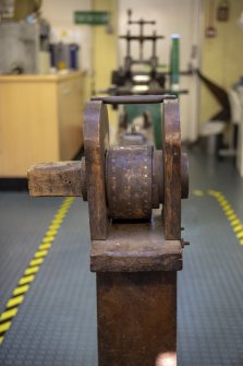 Interior. Third floor. Goldsmiths workshop. Detail of hand-operated, metal wire drawing machine, possibly dating from the 19th century.