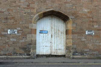Historic Building Recording Photograph, Detail of entrance on east external elevation, facing west, Dalkeith Corn Exchange