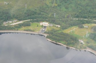 Aerial view of Mossford Power Station, Loch Luichart, Easter Ross, looking N.