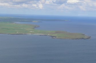 Aerial view of Rose Ness, Bay of Cornquoy, Orkney, looking NNE.