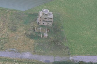 Aerial view of Control Tower of Fearn WW2 RNAS Airfield, Tarbat Ness, looking W.