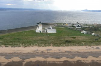 Aerial view of Chanonry Point Lighthouse and Pier, looking W.