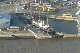Aerial view of RRS Discovery,  Dundee waterfront, looking NW.