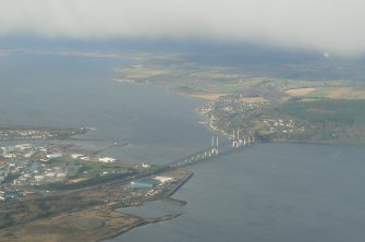 Oblique aerial view of the Kessock Bridge, Inverness, looking W.