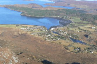Aerial view of Poolewe (Wester Ross) and Loch Ewe, looking NNE.