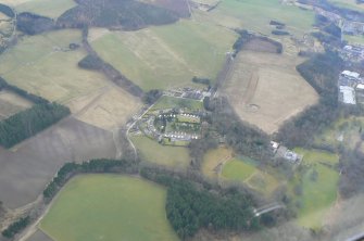 Oblique aerial view of Aberlour campsite, Moray, looking SSW.