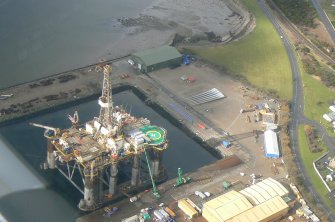 Aerial view of oil rig in Invergordon Port, Easter Ross, looking NW.