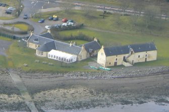 Aerial view of the granary and slip way at Foulis, on the Cromarty Firth, point, looking W.
