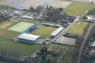 Aerial view of Dingwall Victoria park Stadium football Ground, Easter Ross, looking S.