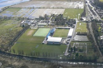 Aerial view of Dingwall Victoria park Stadium football Ground, Easter Ross, looking SE.