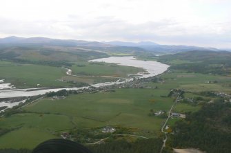 Oblique distant aerial view of Bonar Bridge over the Kyle of Sutherland, East Sutherland, looking SW.