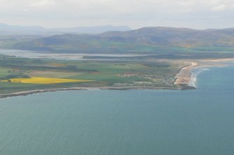 Distant oblique aerial view of Embo & Loch Fleet, East Sutherland, looking N.