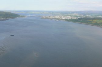 Oblique general distant aerial view of the Beauly Firth and Kessock Bridge, looking E.