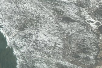 Oblique aerial view of hut circles in Upper Strath Sgitheach, near Dingwall, Easter Ross, looking N.