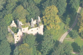 Aerial view of Redcastle Tower, Beauly Firth, looking N.
