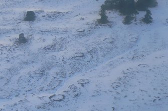 Aerial view of Strath Sgitheach hut circle settlement, near Dingwall, Easter Ross, looking NW.