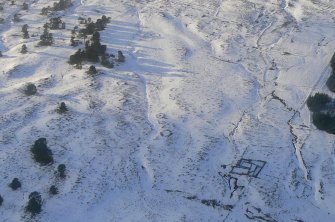 Aerial view of Strath Sgitheach sheepfold and hut circle settlement, near Dingwall, Easter Ross, looking NW.