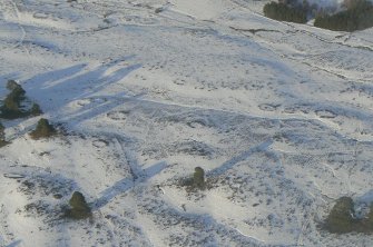 Aerial view of Strath Sgitheach hut circle settlement, near Dingwall, Easter Ross, looking NW.
