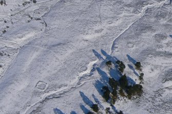 Aerial view of Strath Sgitheach hut circle settlement, near Dingwall, Easter Ross, looking E.