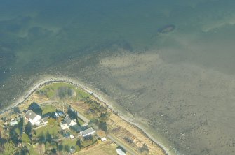 Aerial view of Newhall Point fish trap and Udale Bay Crannog, Black Isle, looking NE.