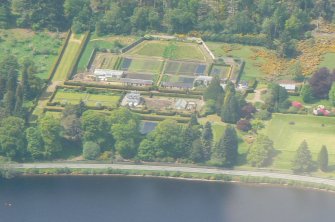 Aerial view of close-up view of Dochfour House Walled Garden, S of Inverness, looking NW.