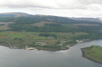 Aerial view of the narrows at Loch Aline, Ardnamurchan peninsula, looking NNE.