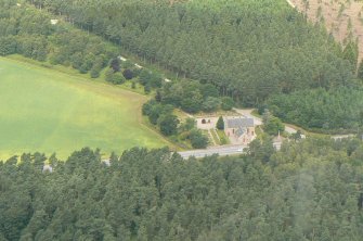 Aerial view of Petty Church, Tornagrain, E of Inverness, looking NE.