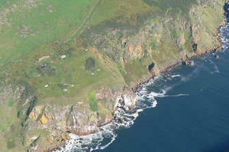 Aerial view of WWI and WWII defences, a battery on the North Sutor, Tarbat peninsula, looking ENE.