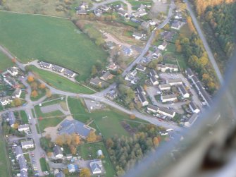 Aerial view of Croy with the Primary School, E of Inverness.