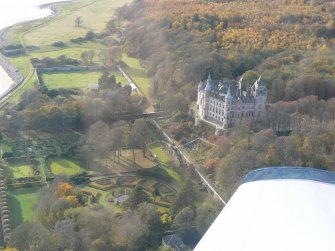 Aerial view of Dunrobin Castle and formal garden, East Sutherland, looking W.