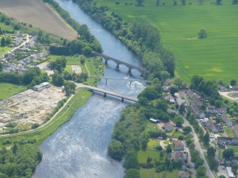 Aerial view of the Bridges over the River Conon at Maryburgh/Conon Bridge, looking SW.