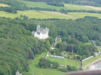 Aerial view of Dunrobin Castle kitchen and walled garden, East Sutherland, looking NNW.