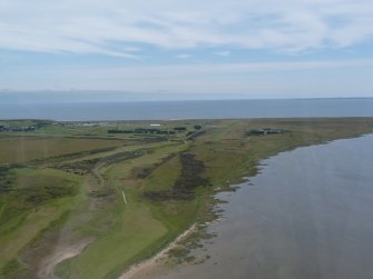 Aerial view of Dornoch Golf Course, caravan park and Airfield, East Sutherland, looking NE.
