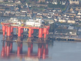 Aerial view of oil rig platform Invergordon, Easter Ross.