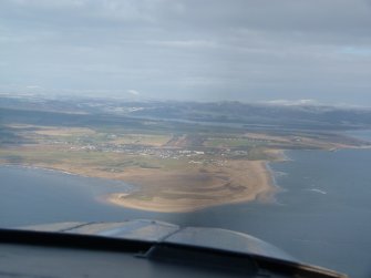 Distant aerial view of Dornoch, East Sutherland, looking N.