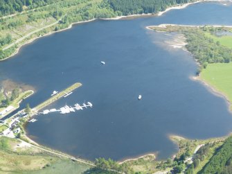 Close up aerial view of Laggan Locks, at Loch Lochy on the Caledonian Canal, looking SSW.