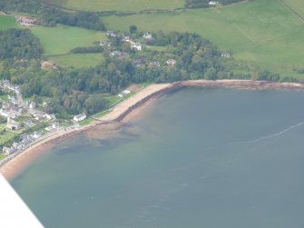 Aerial view of Rosemarkie Church and beach, Black Isle, looking NW.