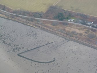 Aerial view of fish trap near Lentran point Beauly Firth, looking S.