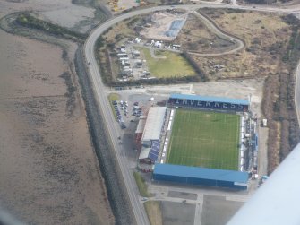 Aerial view of Inverness Caledonian Stadium looking S.