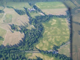 Aerial view of cropmarks Belladrum and Balgate, Kiltarlity, W of Inverness, looking SSE.