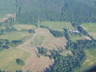 Aerial view of Belladrum House and Steading and fields, near Kiltarlity, W of Inverness, looking E.