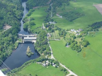 Aerial view of Kilmorack Power Station and Dam, looking W.