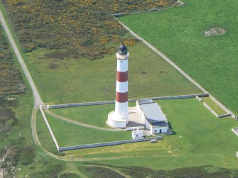 Aerial view of Tarbat Ness Lighthouse and Keepers Cottages, Tarbat Ness, Easter Ross, looking W.