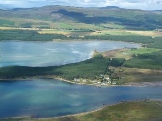 Aerial view of Little Ferry, Loch Fleet, East Sutherland, looking N.