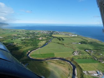 Aerial view of Brora and Brora River, East Sutherland, looking E.