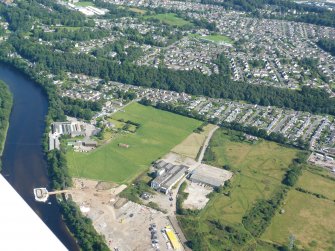 Aerial view of the construction site for the Holm Mills Bridge and the West Link Road, Inverness, looking SE.